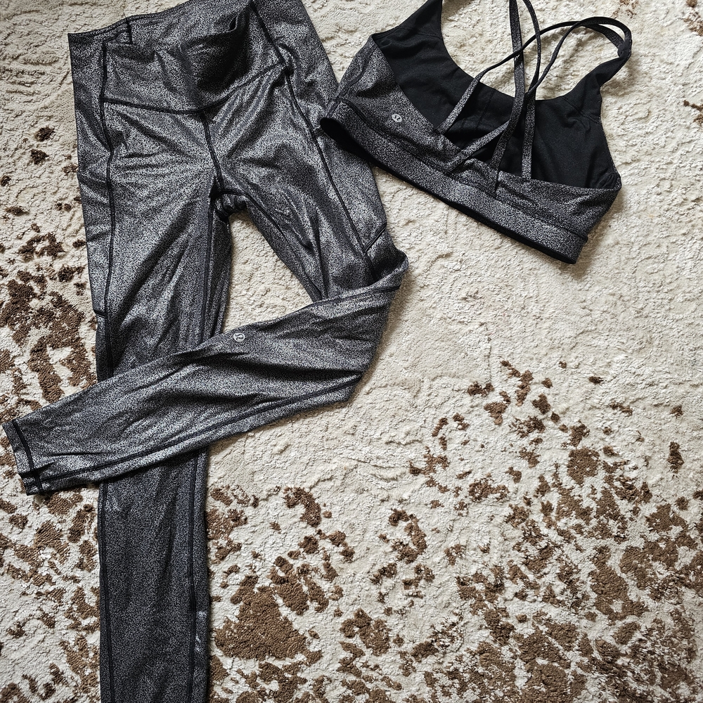 Lululemon Athletica Black and Silver Leggings Set